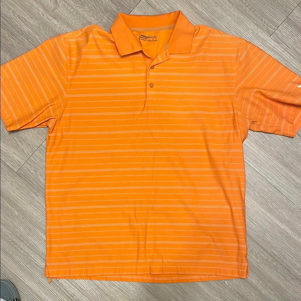 Nike Men's Orange Striped Polo Shirt